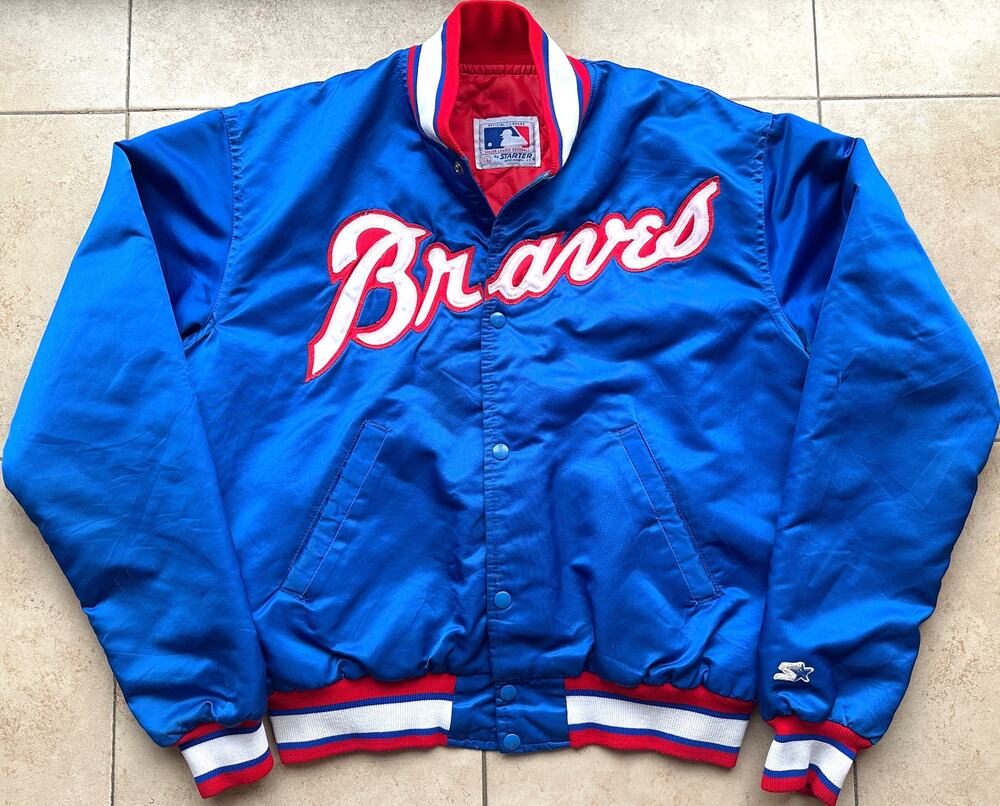 Atlanta Braves 80s STARTER satin bomber jacket L ROYAL blue MLB vintage